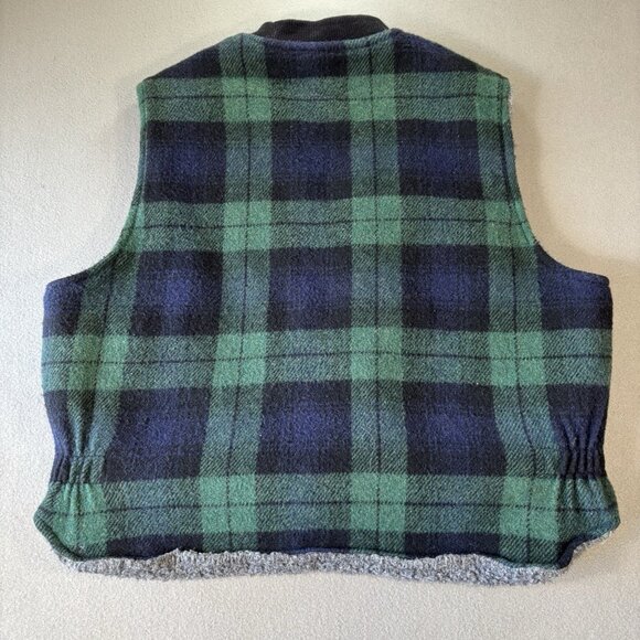 Vtg Codet Green Plaid Wool Sherpa Lined Hunting Field Vest outdoor Mens 2XL Zip - Picture 9 of 12